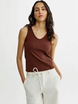 Топ Sela приталенный в рубчик, коричневый, арт. 53639