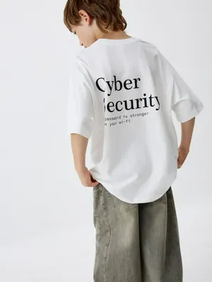 Футболка оверсайз с принтом для мальчиков, белый, арт. 5364