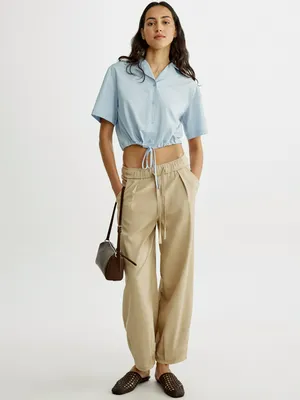 Укороченные объемные брюки Sela, бежевый, арт. 53656