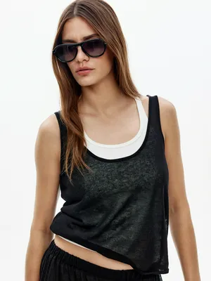 Топ Sela из смесового лиоцелла и льна, черный, арт. 53660