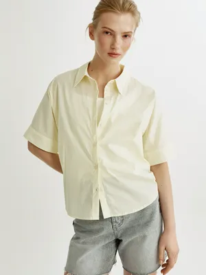 Рубашка Sela укороченная с коротким рукавом, бежевый, арт. 53674