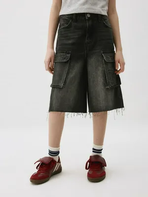 Джинсовые шорты-бермуды с карманами карго, арт. 5382