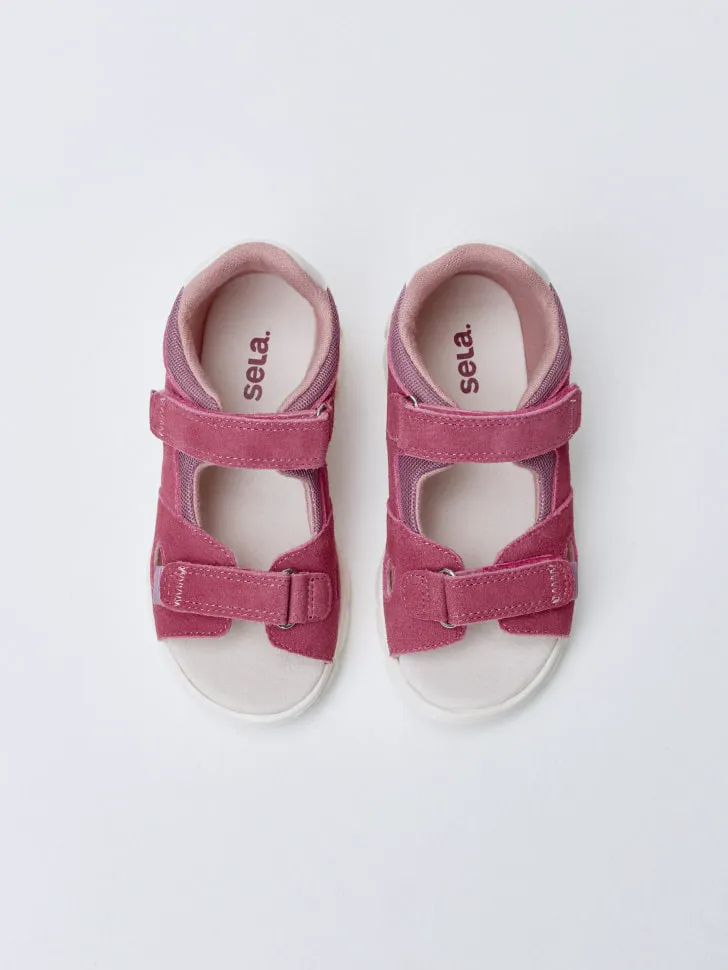 Кожаные сандалии на липучках для девочек, розовый, арт. 5383