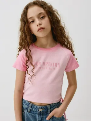 Укороченная футболка с принтом для девочек, арт. 5406