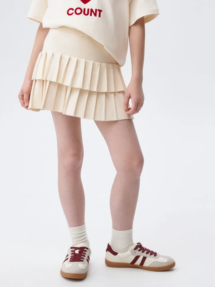 Вязаная юбка в складку для девочек, бежевый, арт. 5413