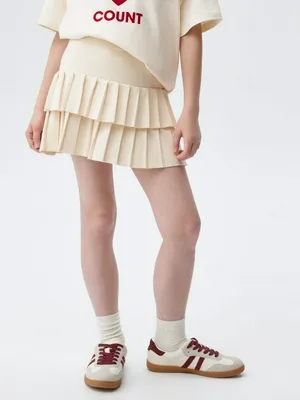 Вязаная юбка в складку для девочек, бежевый, арт. 5413