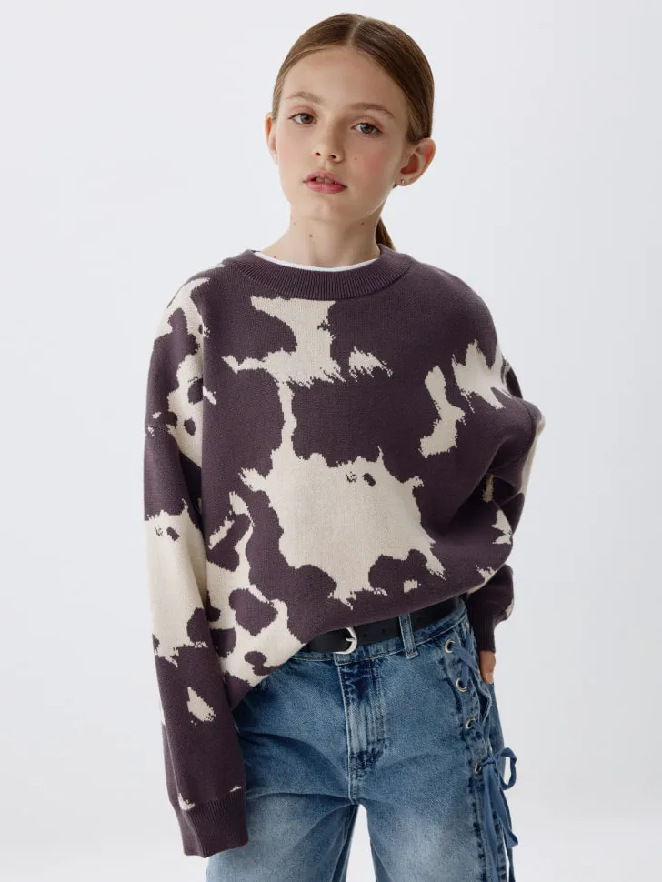 Вязаный джемпер оверсайз с принтом для девочек, разноцветный, арт. 5424