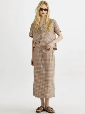 Юбка миди Sela в клетку, коричневый, арт. 54300