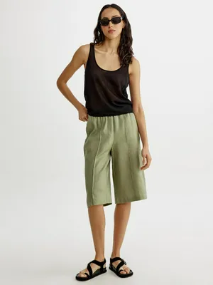 Шорты-бермуды Sela удлиненные льняные, зеленый, арт. 54309