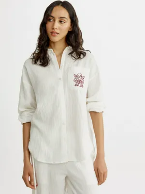 Рубашка муслиновая Sela оверсайз с вышивкой, белый, арт. 54328