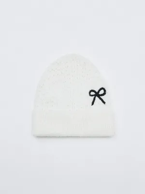 Ажурная шапка с вышивкой для девочек, белый, арт. 5433
