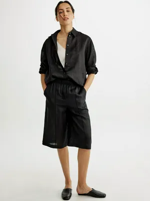 Шорты-бермуды Sela из льна, черный, арт. 54401