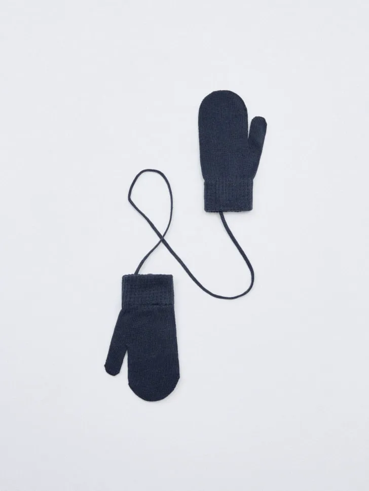 Варежки на веревочке детские, синий, арт. 5444