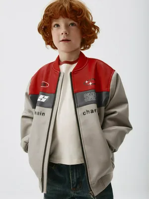 Бомбер из экокожи в гоночном стиле для мальчиков, арт. 5447