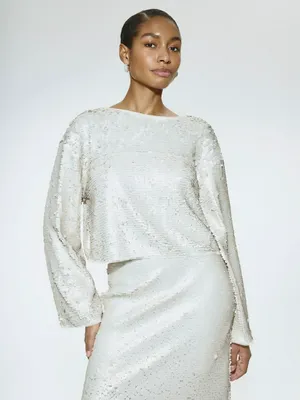 Вечерний укороченный топ Sela с пайетками, белый, арт. 54660