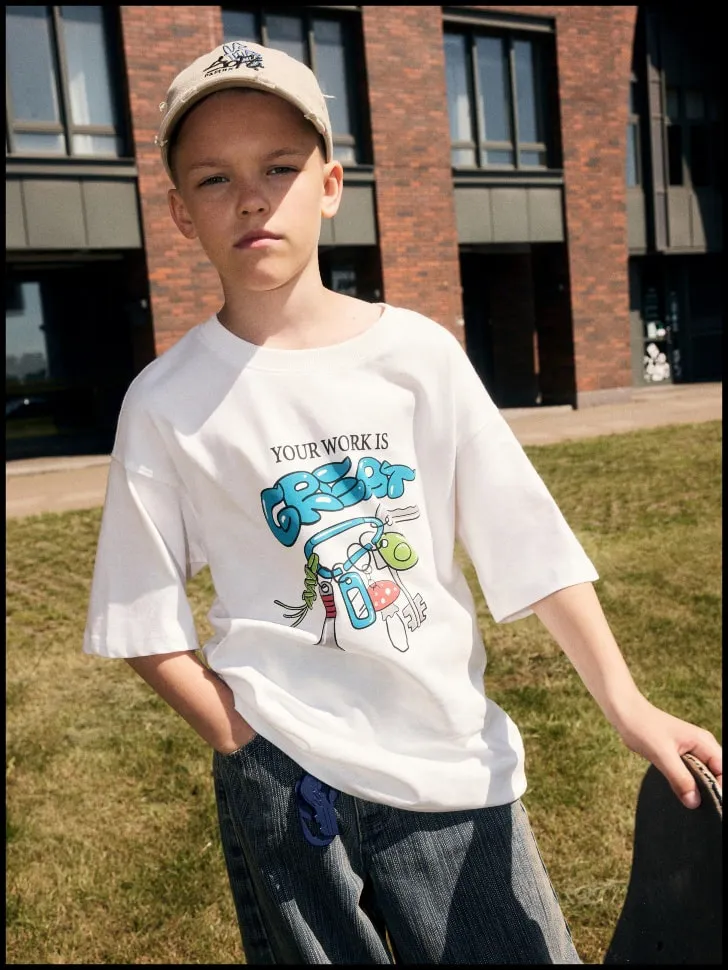 Футболка оверсайз с принтом для мальчиков, белый, арт. 5495