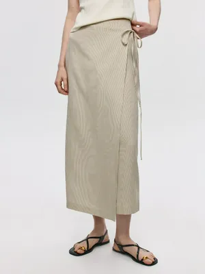 Юбка Sela из тенселя и льна, бежевый, арт. 55026