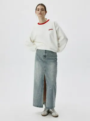 Джинсовая юбка миди с цветными брызгами, арт. 5545