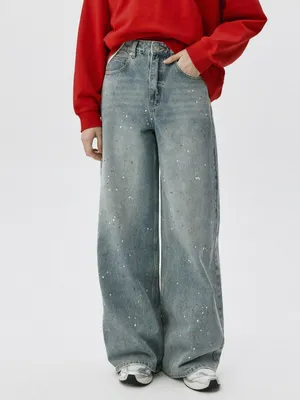 Джинсы WIDE LEG с декоративными брызгами, арт. 5552