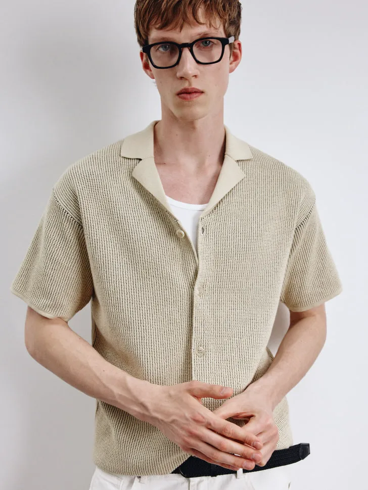 Вязаная рубашка с коротким рукавом, бежевый, арт. 5579