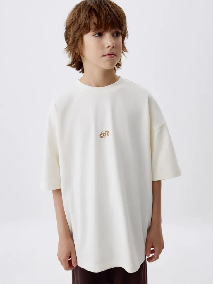 Детская футболка оверсайз с принтом, бежевый, арт. 5585