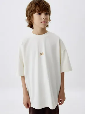 Детская футболка оверсайз с принтом, бежевый, арт. 5585