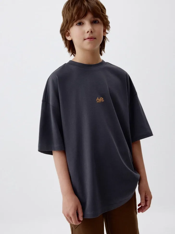 Футболка оверсайз с принтом детская, серый, арт. 5589