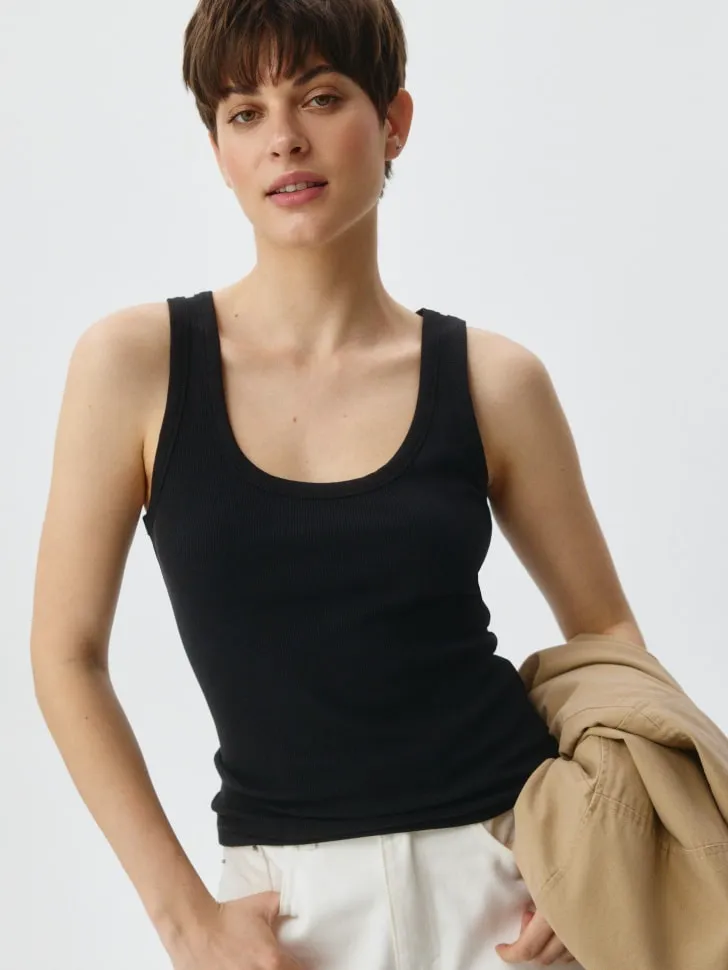 Базовый топ AMY в рубчик, черный, арт. 5616