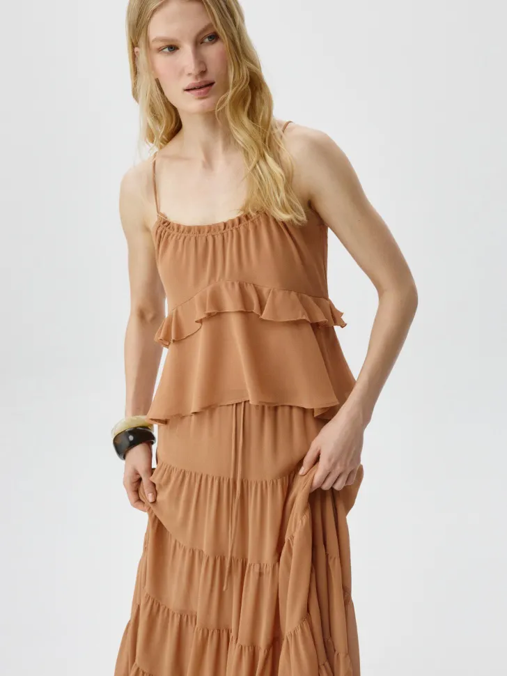 Топ в стиле бохо с рюшами, бежевый, арт. 5621