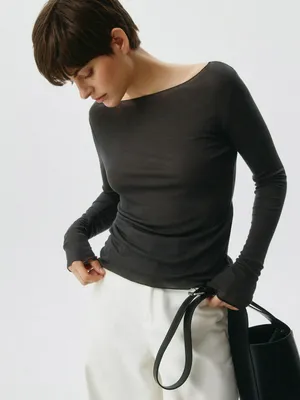 Лонгслив с содержанием шерсти, темно-серый, арт. ART001