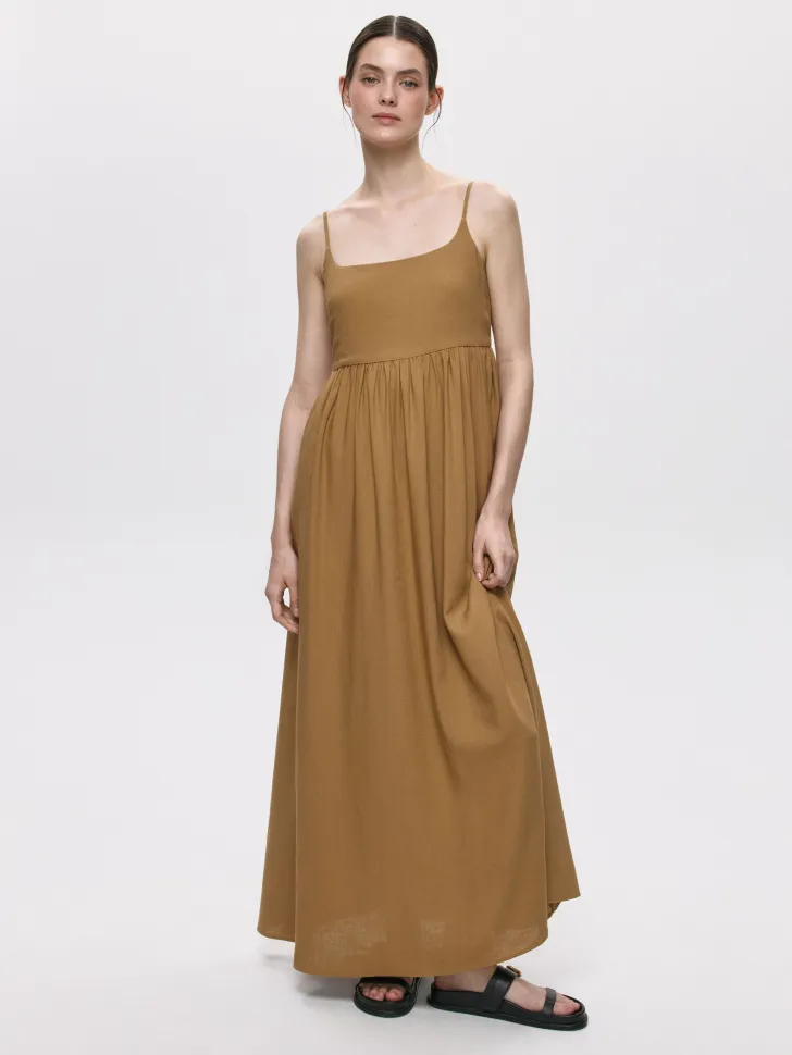 Платье макси на тонких бретелях, бежевый, арт. 5624