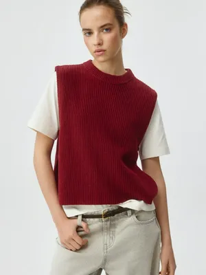 Укороченный вязаный жилет, бордовый, арт. 5631