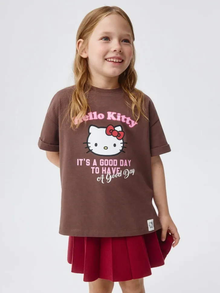 Футболка с принтом Hello Kitty для девочек, коричневый, арт. 5633