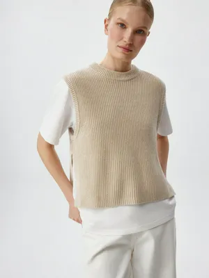 Укороченный вязаный жилет, бежевый, арт. 5635