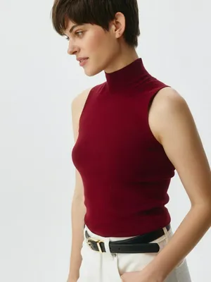 Базовый топ с воротником, бордовый, арт. 5636