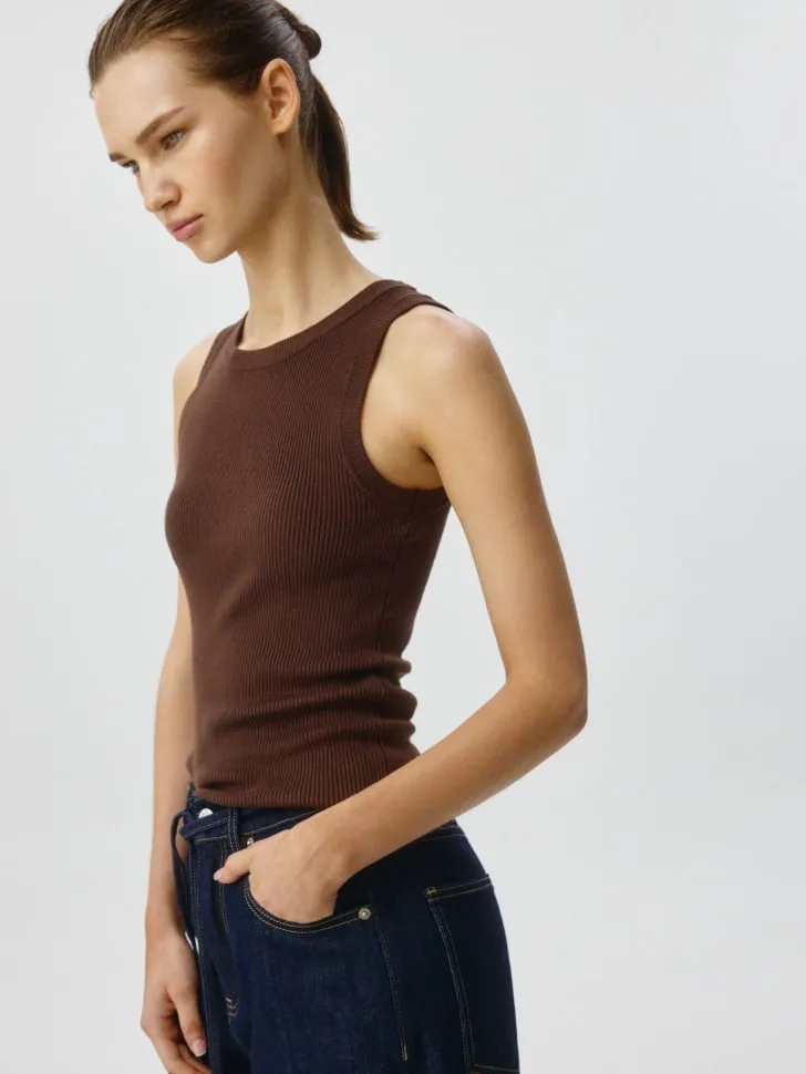 Укороченный топ в рубчик, коричневый, арт. 5639