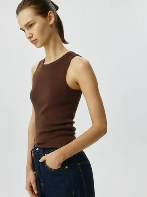 Укороченный топ в рубчик, коричневый, арт. 5639