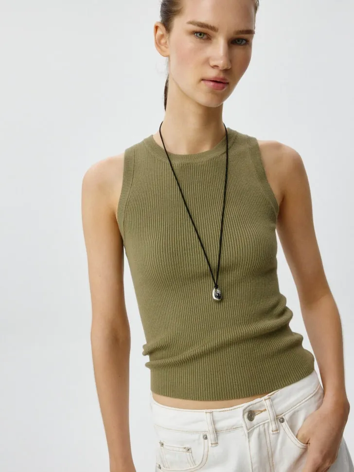 Укороченный топ в рубчик, хаки, арт. 5643