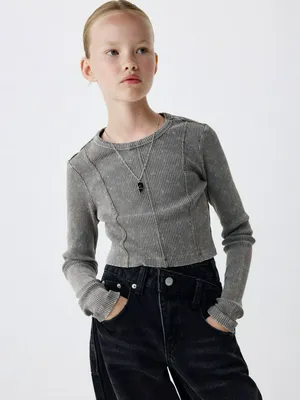 Укороченный лонгслив со стиркой для девочек, арт. 5673