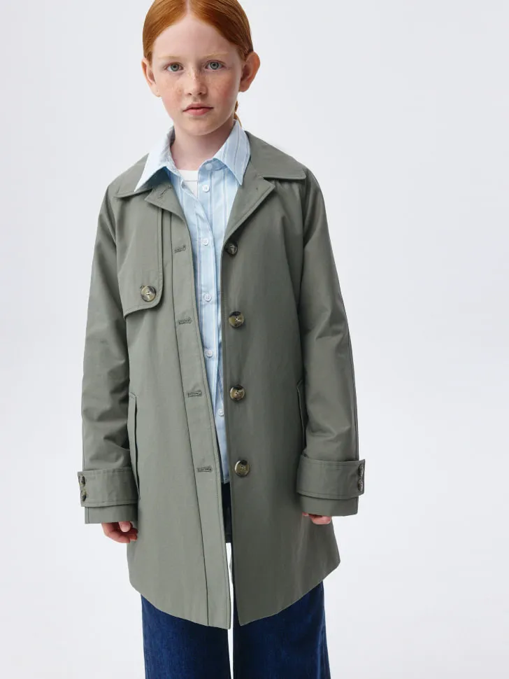 Классический тренч для девочек, хаки, арт. 5685