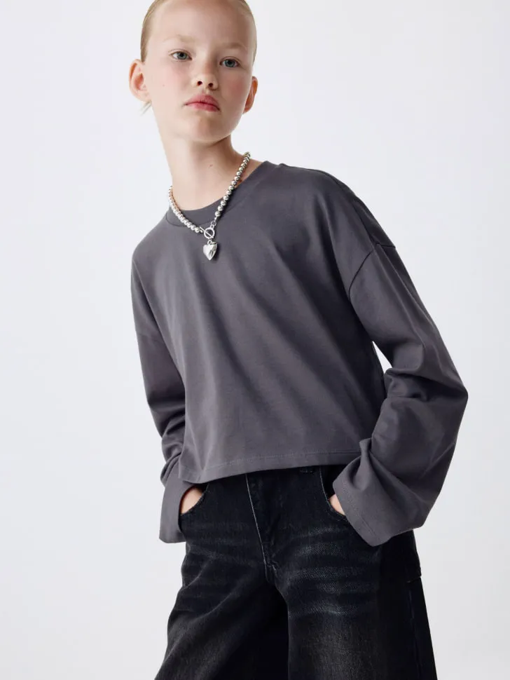 Укороченный лонгслив для девочек, серый, арт. 5686