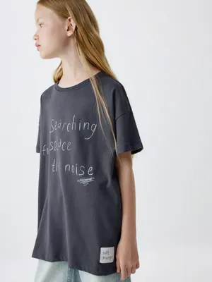 Футболка оверсайз с принтом для девочек, серый, арт. 5688