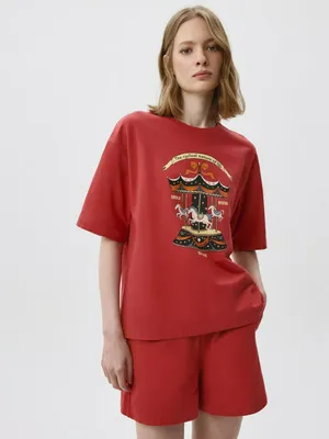 Пижамная футболка оверсайз с принтом, арт. 5705