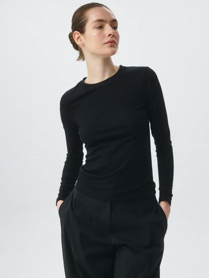 Лонгслив в рубчик, черный, арт. 5709