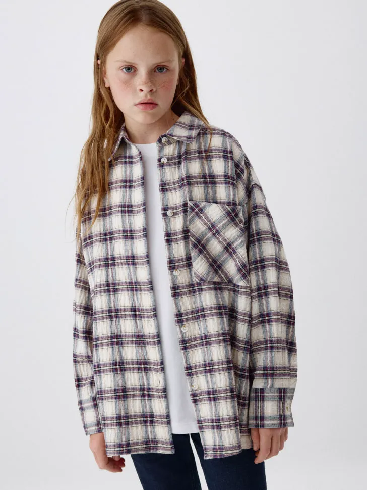 Рубашка оверсайз в клетку для девочек, разноцветный, арт. 5710