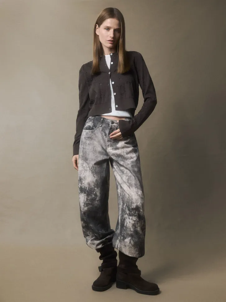 Джинсы Loose Boyfriend с абстрактным принтом, серый, арт. 5715