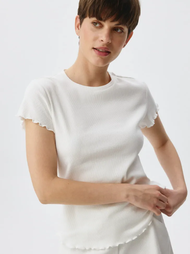 Пижамная футболка в рубчик, белый, арт. 5717