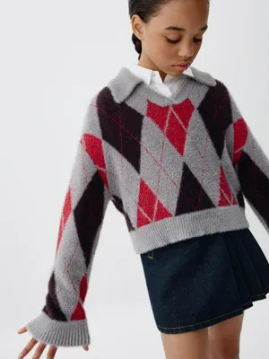 Вязаный джемпер с воротником поло для девочек, разноцветный, арт. 5721