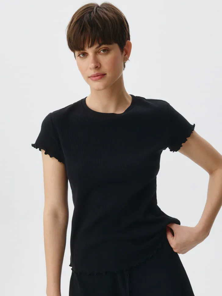 Пижамная футболка в рубчик, черный, арт. 5722