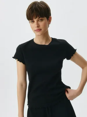 Пижамная футболка в рубчик, черный, арт. 5722